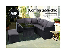 Furniture Dining Setting Sofa Set Lounge Wicker 8 Seater Black out door