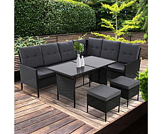 Sofa Set Patio Furniture Lounge Setting Dining Chair Table Wicker Black out door