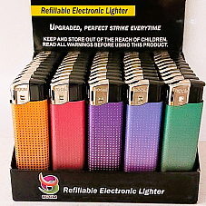 large gas refillable electronic lighters Adjustable flame Metallic colours  100