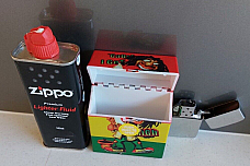 Chrome oil lighter w/ Zippo 125 ml lighter fluid and Unique look cigarette case