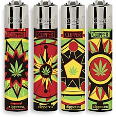 Clipper  4 x Jamacian Leaf, Refillable Lighters (EB66)