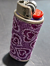Bic purple embroided hearts case complete with lighter unique rare