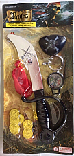 Pirate play set Sword, Eye Patch, 8 Coins, Earing, Coin Bag, Compass ages 3 and