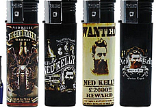 Y148 Ned Kelly  electronic windproof refillable  lot of four plus a purse or wa