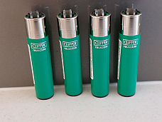 Genuine Clipper Lighter  SOLID green micro Flint normal flame   - 4 Pack