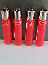 Genuine Clipper Lighter  SOLID red Refillable Flint normal flame 4 Pack+FLINTS