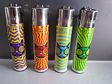 Clipper  4 Hippy Cat Refillable Lighters  collectable set of 4+ bonus
