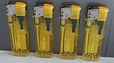 4 X large  Electronic Lighters gas refillable adjustable flame YELLOW
