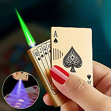 Playing Card Lighter Butane Wind proof Jet Lighter Gold or Black & led torch