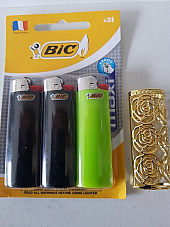 Bic lighters  pk 3 with Gold or Silver Metal lighter case