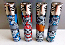 clipper lighters  Jet flame Hat skulls set of 8  WINDPROOF Adjustable flame