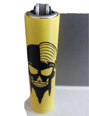 Clipper Yellow  metal skull case with micro Clipper  lighter collectable