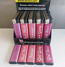 wholesale large gas refillable electronic lighters Adjustable flame Girl Gang