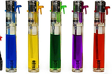 slimline gas refillable normal flame see through lighters  assorted colours