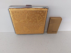 High quality Regal cigarette case butterfly style Gold and Gold lighter case