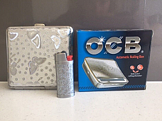 cigarette case butterfly style silver with OCB automatic rolling box 6-8 mm