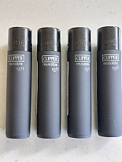 Genuine Clipper Lighter  SOLID  Black soft touch  normal flame   - 4 Pack refill