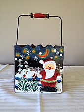 Santa hand painted tin with handle high quality Christmas item