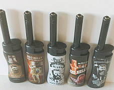 utility lighters set of five jet flame wind proof refillable Ned Kelly pattern