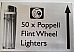 LIGHTERS WHOLESALE LOT OF 50, POPELL FLINT WHEEL QUALITY DISPOSABLE