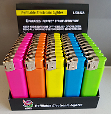 large gas refillable electronic lighters Adjustable flame solid neon colours  50