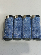 Set Of 4 Metallic  Blue Electronic Lighters Gas Refillable Collectable