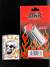Angry skull Oil Lighter  collectable with kit of 7 flints and wick  value
