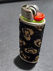 Bic Black and Gold embroided hearts case complete with lighter unique rare