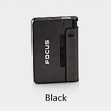 FOCUS Automatic Cigarette Case Box Black with internal jet lighter