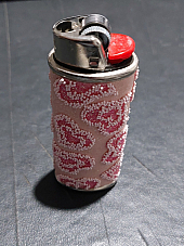 Bic pink embroided hearts case complete with lighter unique rare great gift/coll