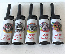 utility lighters set of five jet flame wind proof refillable Animal patterns