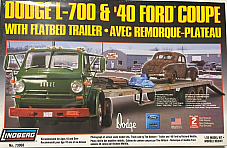 Lindberg Dodge L700 & ‘40 Ford Coupe with Flatbed Trailer 1/25 sealed