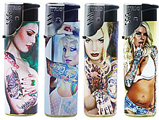 Jet flame windproof  tattoo girl  gas refillable large lighters lot of four