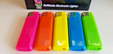 20 X large  Electronic Lighters gas refillable adjustable flame neon colors soli